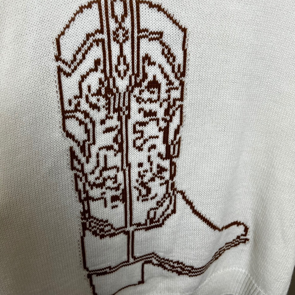 Wrangler Retro Womens XL Cream Cowboy Boot Graphic Knit Sweater - Picture 4 of 5